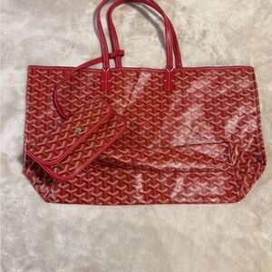Goyard Red and White Patterned Tote Bag